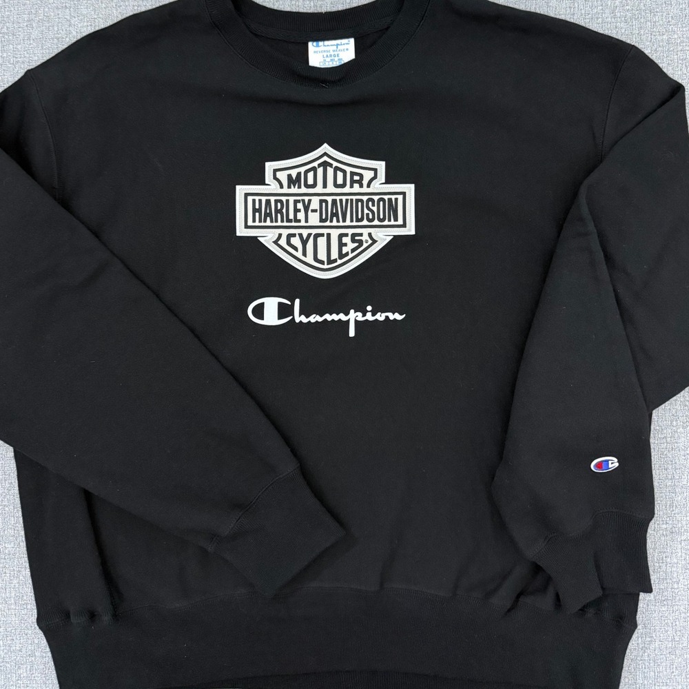 Champion Reverse Weave Harley-Davidson Sweatshirt Mens Large Black Pullover Crew